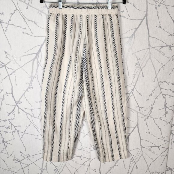 Madewell Ivory Stripe Cotton Gauze High Rise Pull On Tapered Pants - Picture 2 of 6
